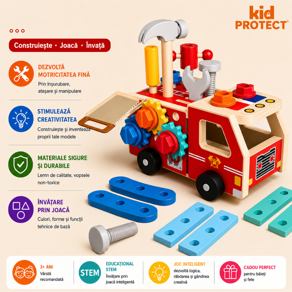 Trusa de Scule Din Lemn Copii Kidprotect Wood Master