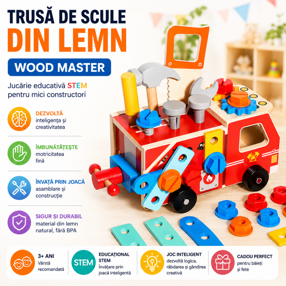 Trusa de Scule Din Lemn Copii Kidprotect Wood Master