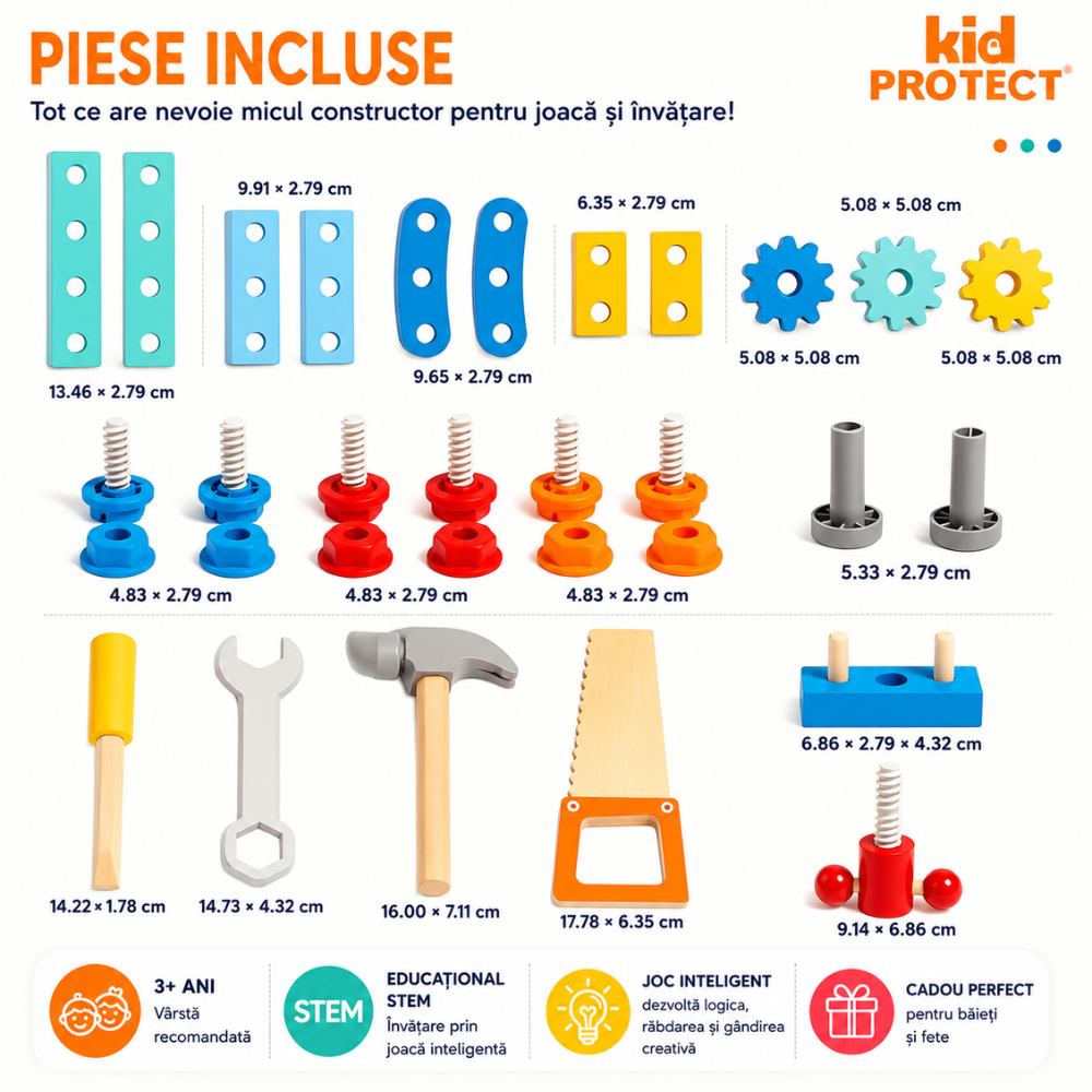 Trusa de Scule Din Lemn Copii Kidprotect Wood Master