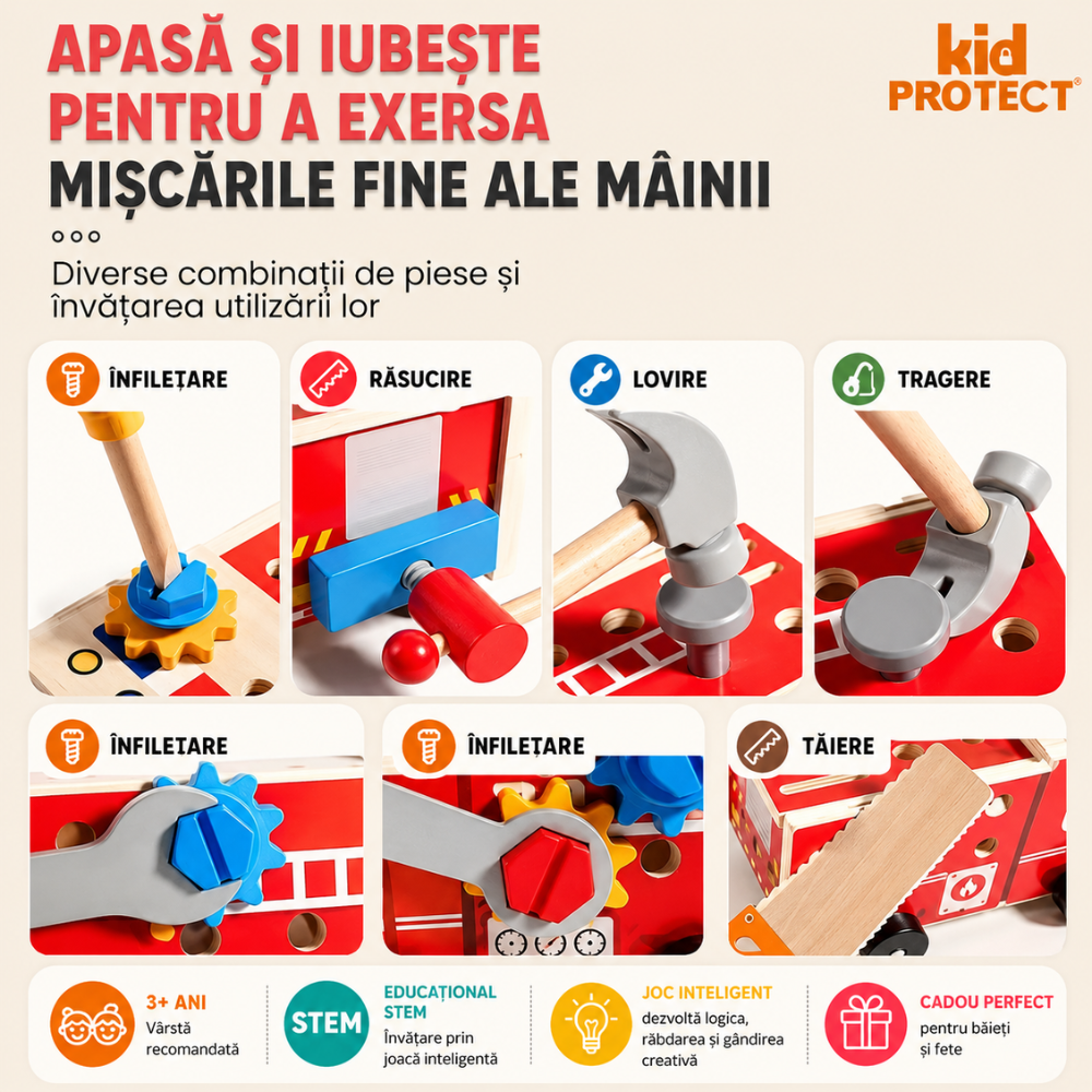 Trusa de Scule Din Lemn Copii Kidprotect Wood Master