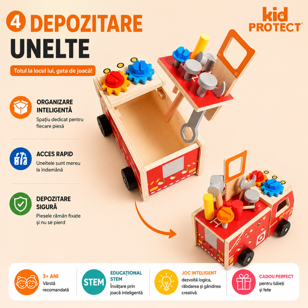 Trusa de Scule Din Lemn Copii Kidprotect Wood Master