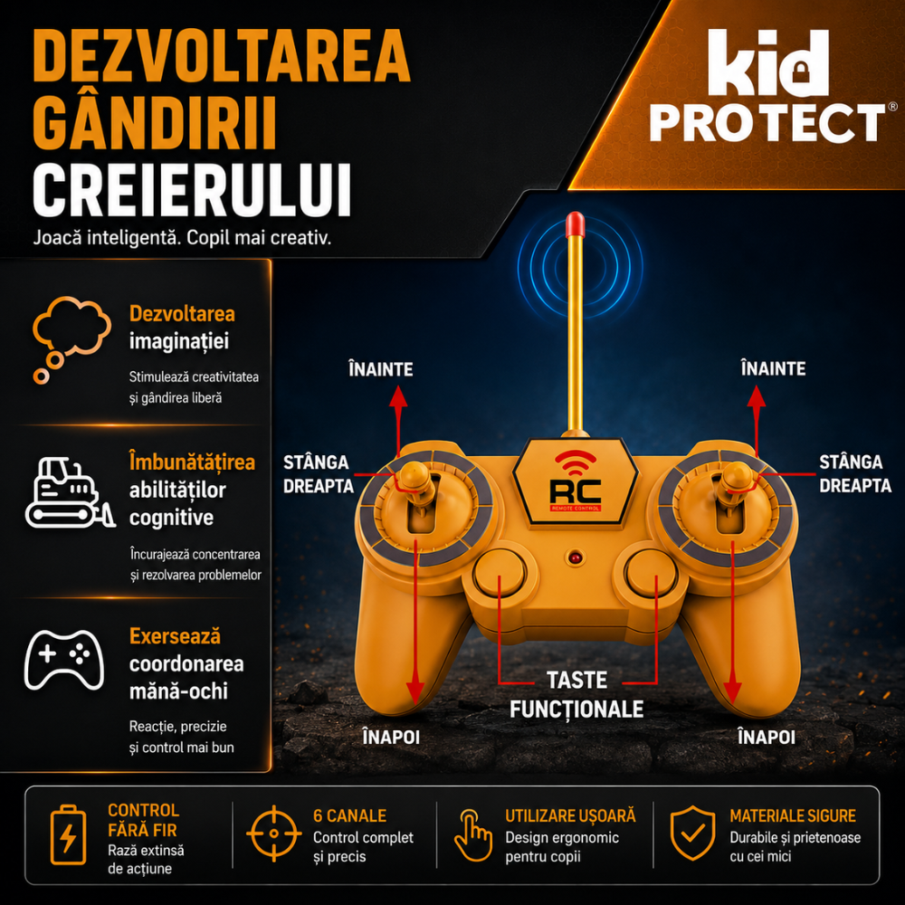 Buldozer Super Realist Cu Telecomanda Pentru Copii KidProtect PowerTrack Dozer