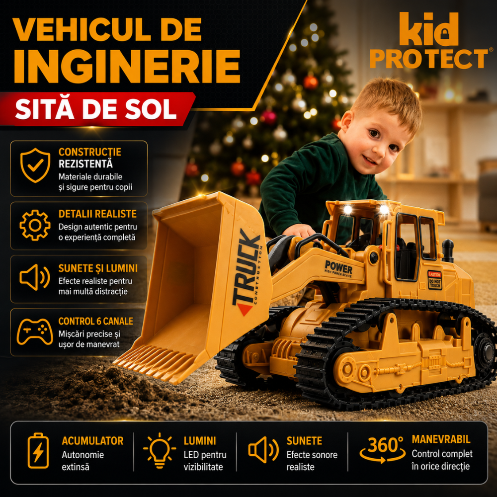 Buldozer Super Realist Cu Telecomanda Pentru Copii KidProtect