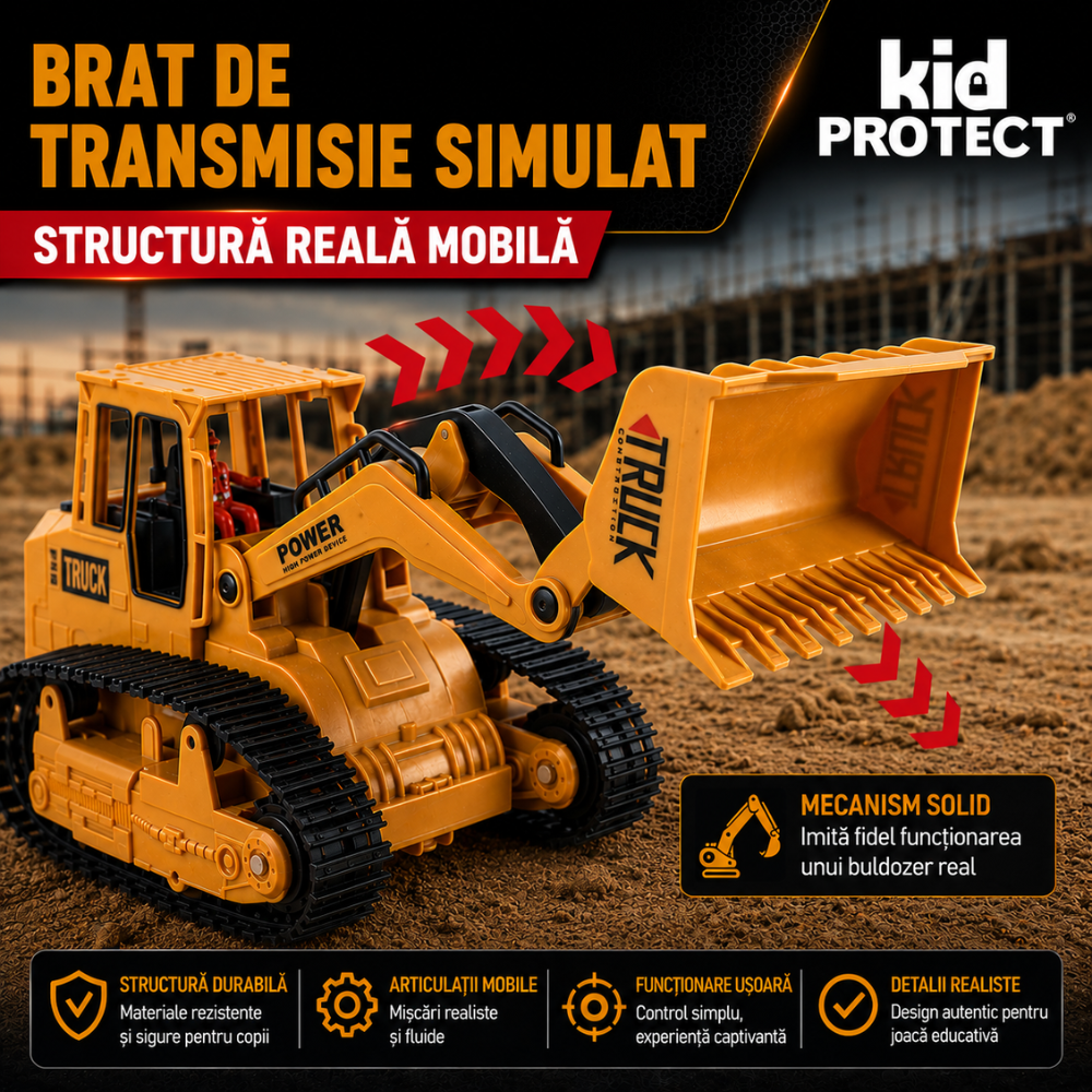 Buldozer Super Realist Cu Telecomanda Pentru Copii KidProtect PowerTrack Dozer