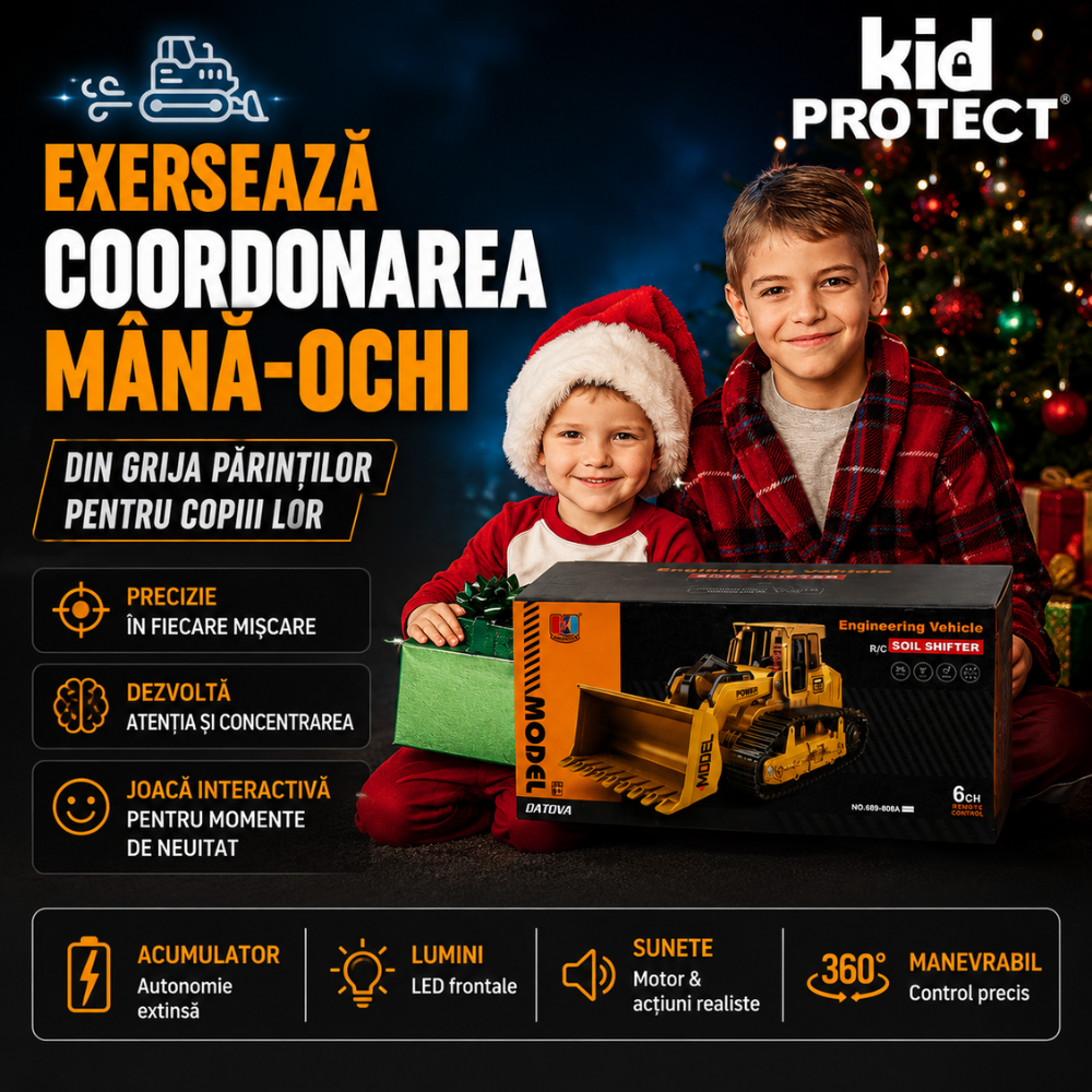 Buldozer Super Realist Cu Telecomanda Pentru Copii KidProtect PowerTrack Dozer