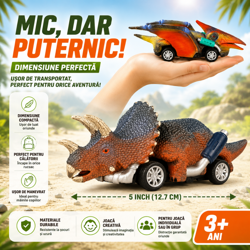 Set 6 Masinute Dinozauri De Jucarie Pentru Copii, KidProtect Jurassic Speeders, 3 ani+