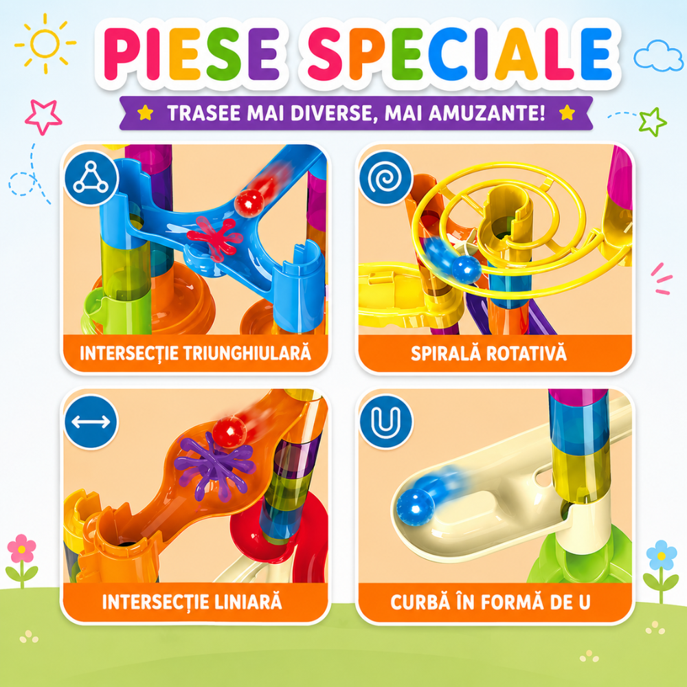 Set de Constructie Blocuri cu Bile de Sticla Kidprotect Marble Makers, 333 de Piese