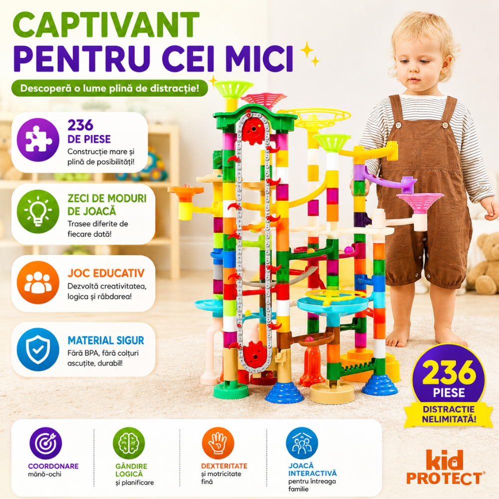 Set de Constructie cu Bile de Sticla Kidprotect Marble SphereCraft, 236 de Piese