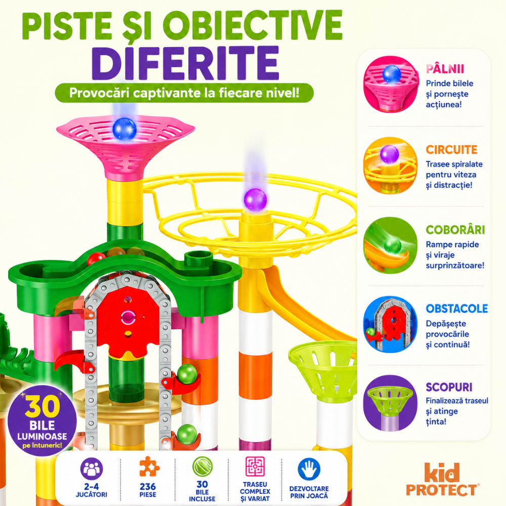 Set de Constructie cu Bile de Sticla Kidprotect Marble SphereCraft, 236 de Piese