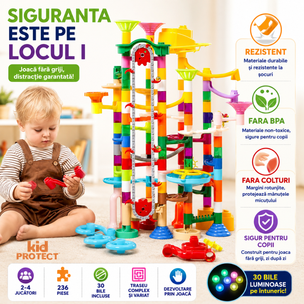 Set de Constructie cu Bile de Sticla Kidprotect Marble SphereCraft, 236 de Piese