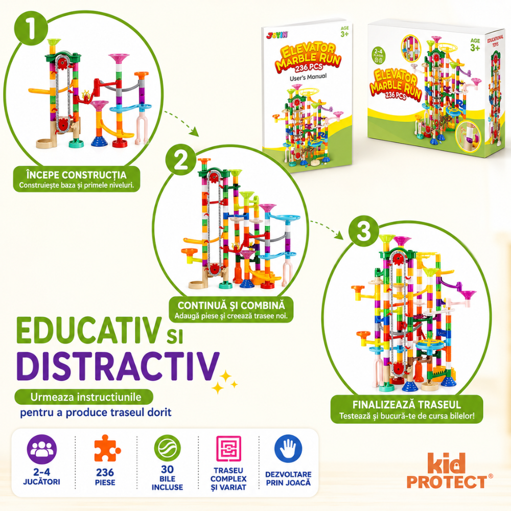 Set de Constructie cu Bile de Sticla Kidprotect Marble SphereCraft, 236 de Piese