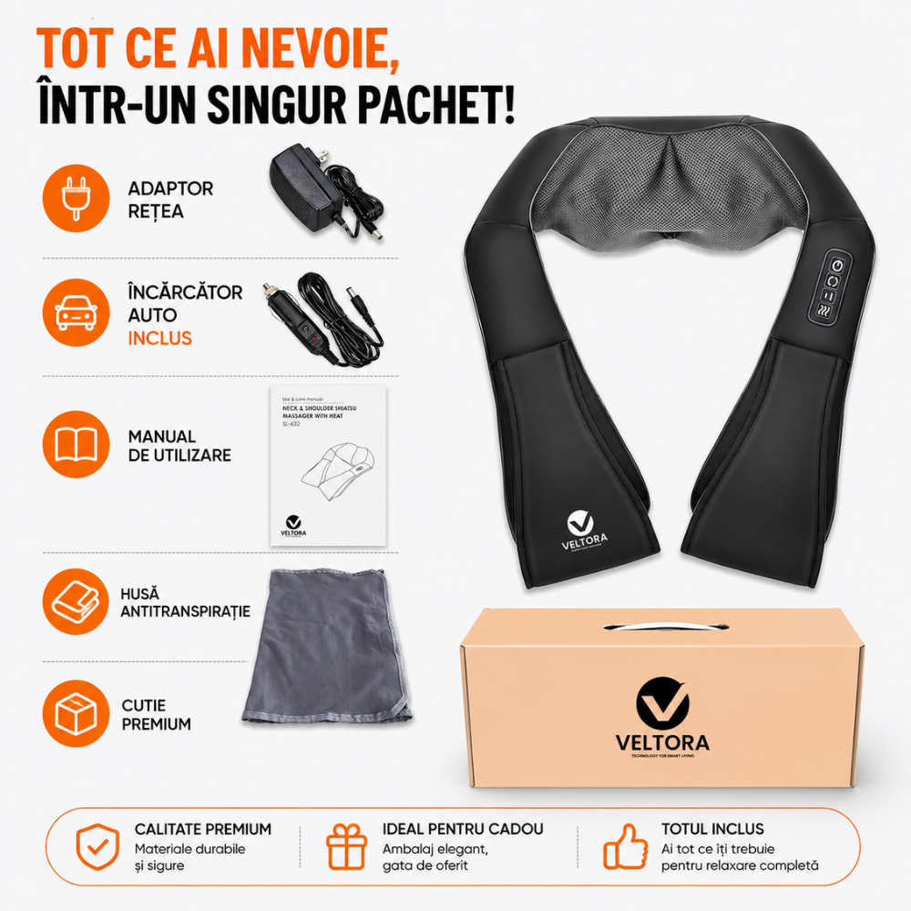 Aparat Profesional Premium Pentru Masaj Umeri 3D Veltora NeoHeat Relax