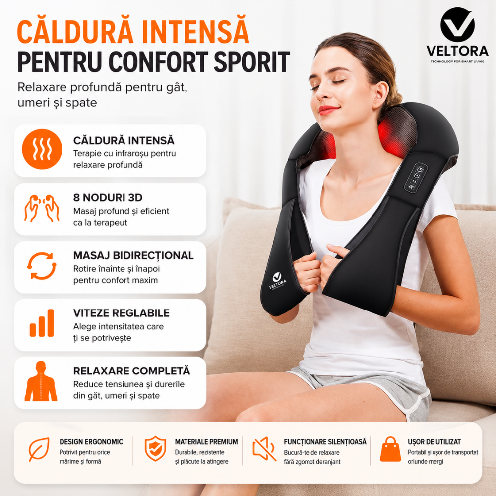Aparat Profesional Premium Pentru Masaj Umeri 3D Veltora NeoHeat Relax
