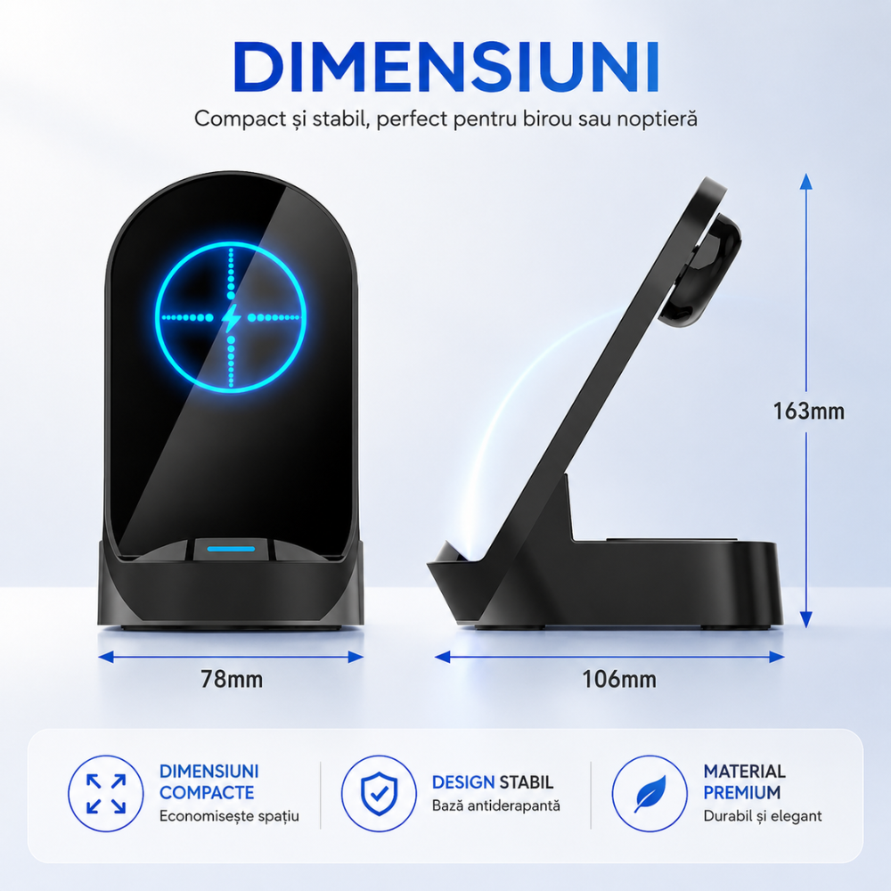 Incarcator wireless 3 in 1 Loowoko® W301Ultra