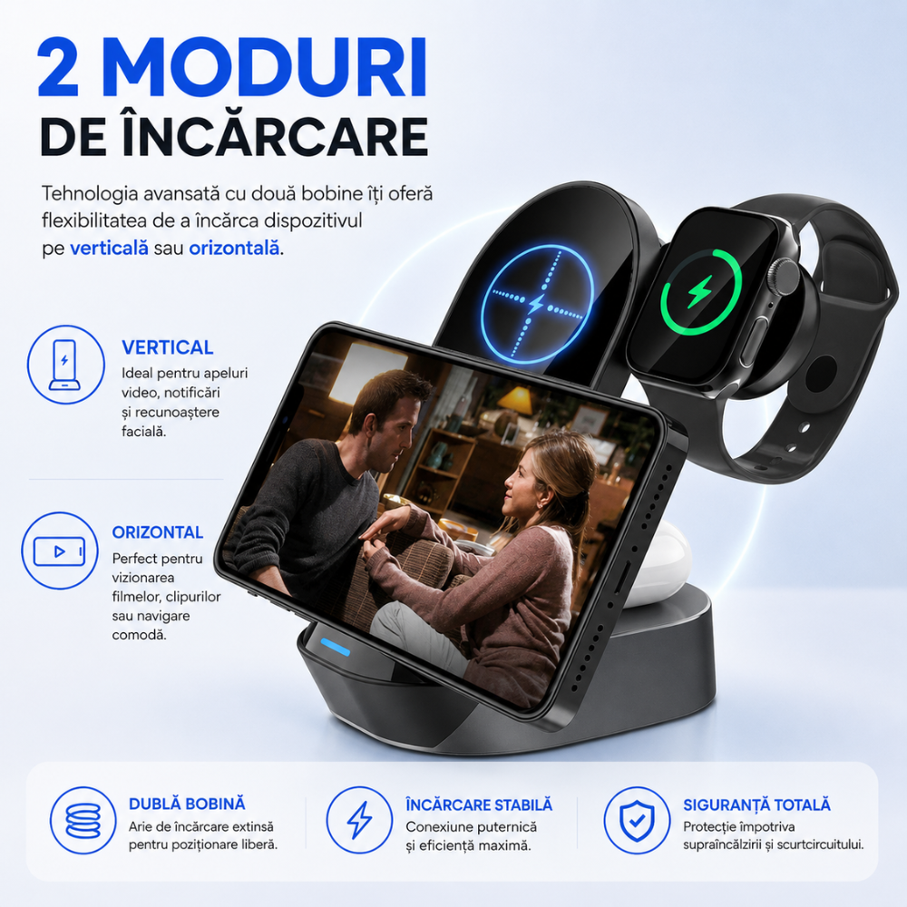 Incarcator wireless 3 in 1 Loowoko® W301Ultra