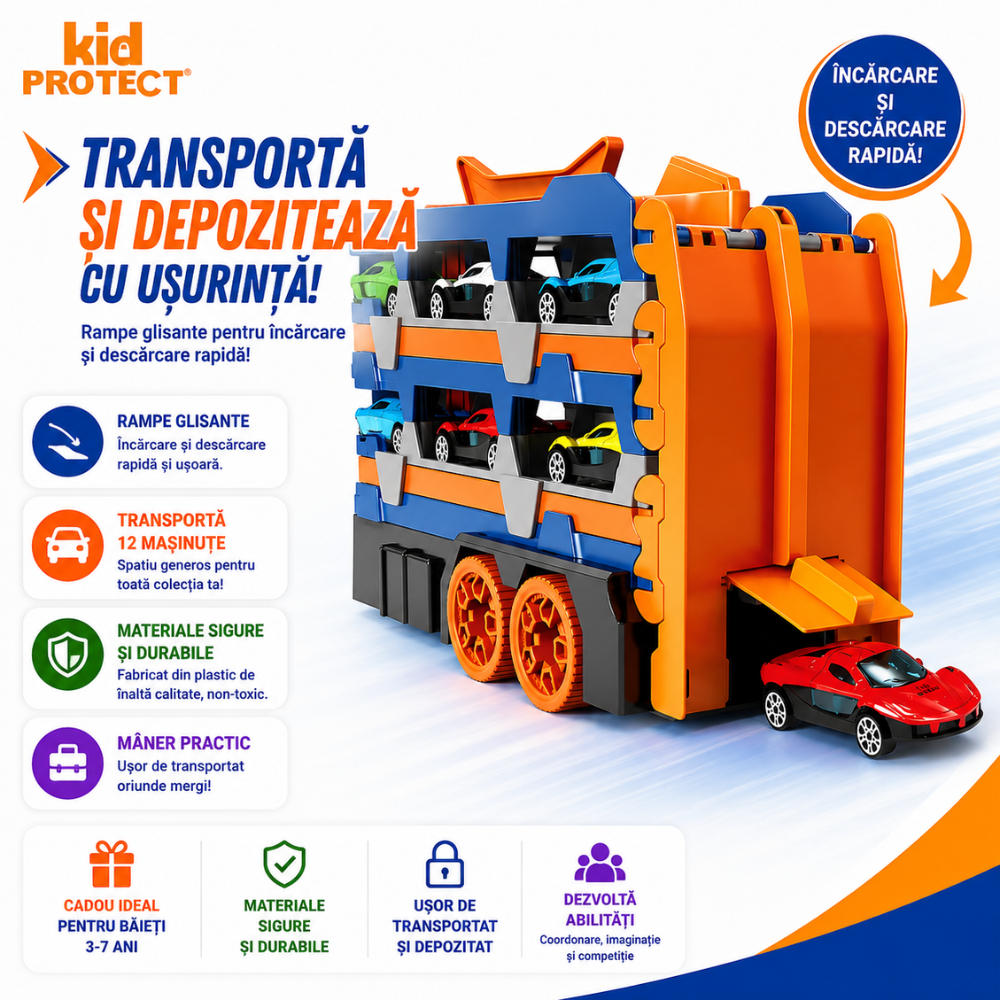 Set Camion Tir De Jucarie Extensibil Pentru Copii Transport, KidProtect Dino Luncher