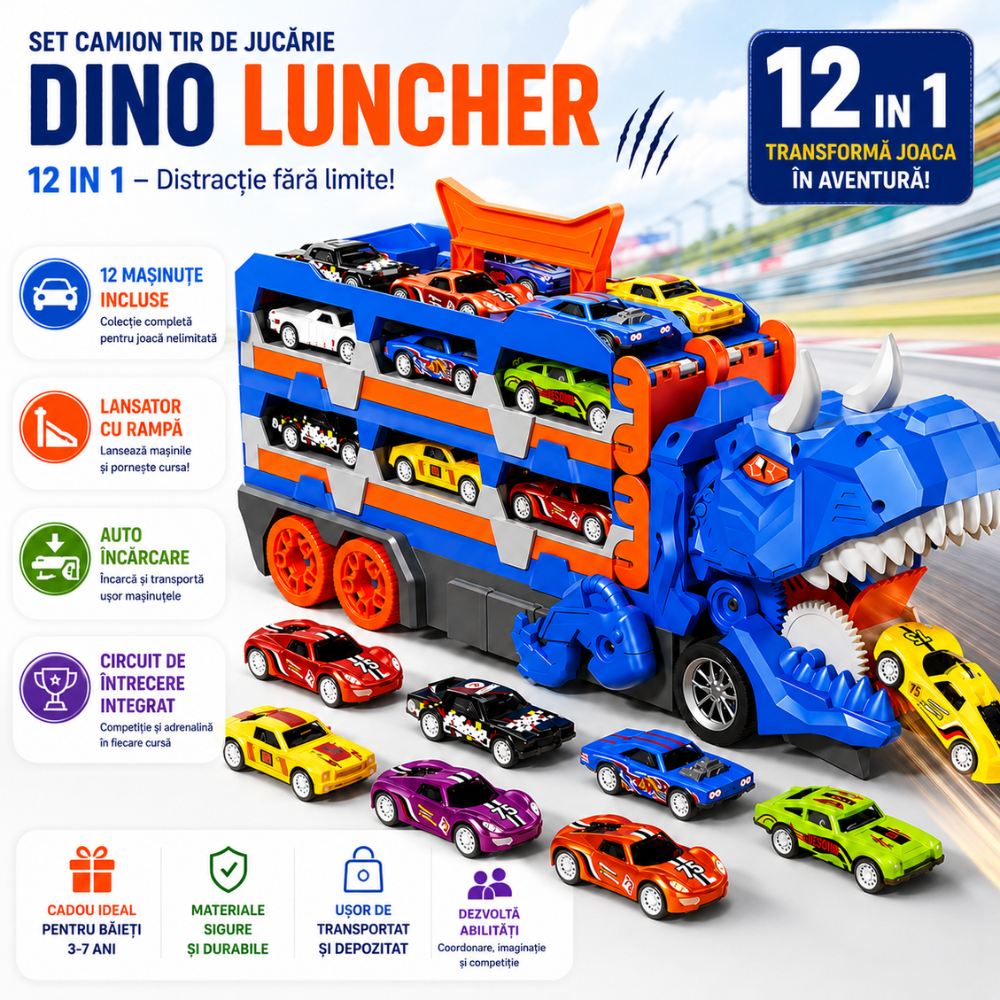 Set Camion Tir De Jucarie Extensibil Pentru Copii Transport, KidProtect Dino Luncher