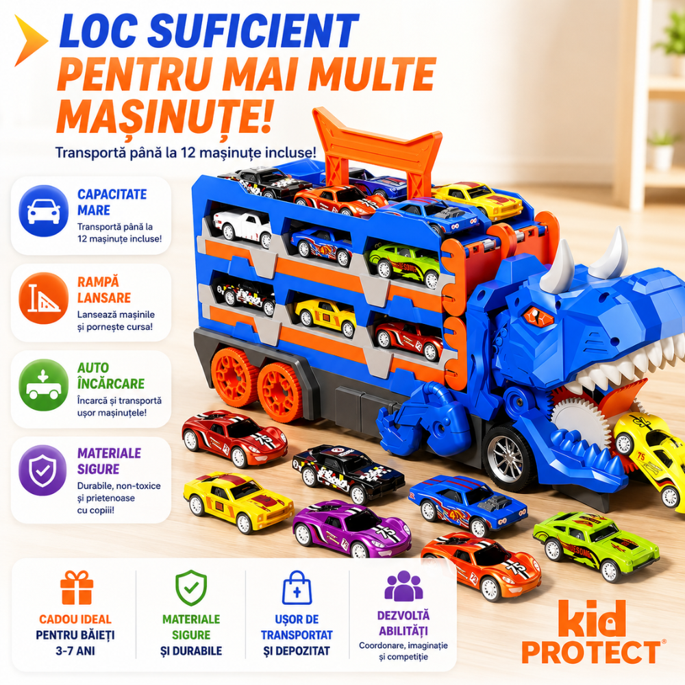 Set Camion Tir De Jucarie Extensibil Pentru Copii Transport, KidProtect Dino Luncher