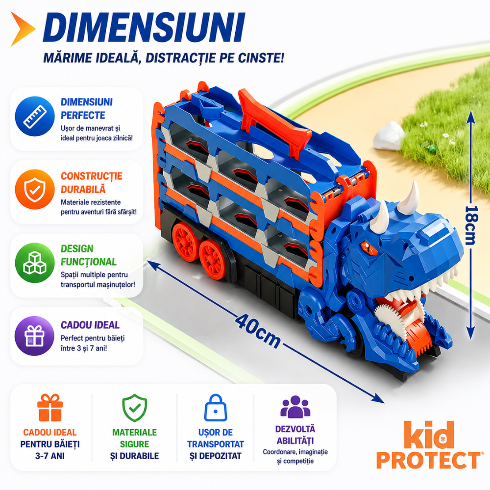 Set Camion Tir De Jucarie Extensibil Pentru Copii Transport, KidProtect Dino Luncher