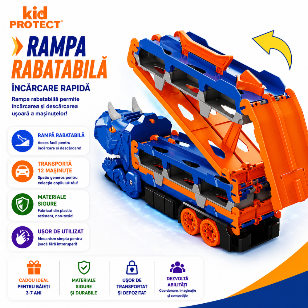 Set Camion Tir De Jucarie Extensibil Pentru Copii Transport, KidProtect Dino Luncher