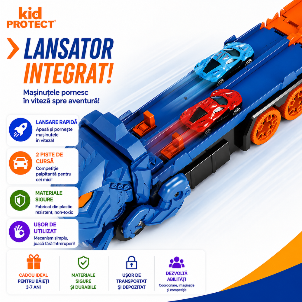 Set Camion Tir De Jucarie Extensibil Pentru Copii Transport, KidProtect Dino Luncher
