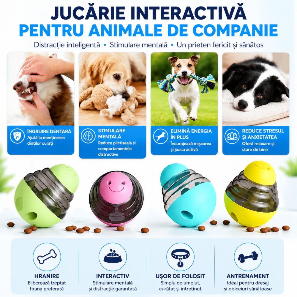 Jucarie dozator hranire lenta caini si pisici Grunluft HappyPET DT-SA-01