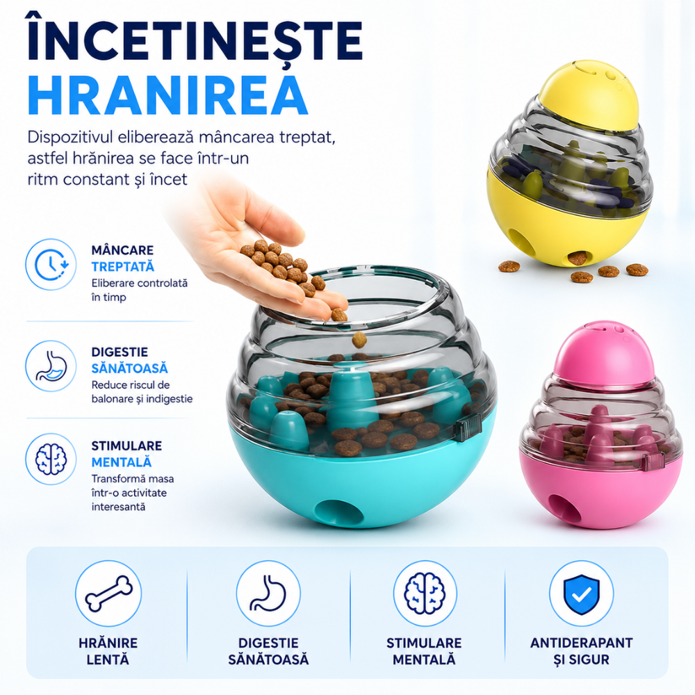 Jucarie dozator hranire lenta caini si pisici Grunluft HappyPET DT-SA-01