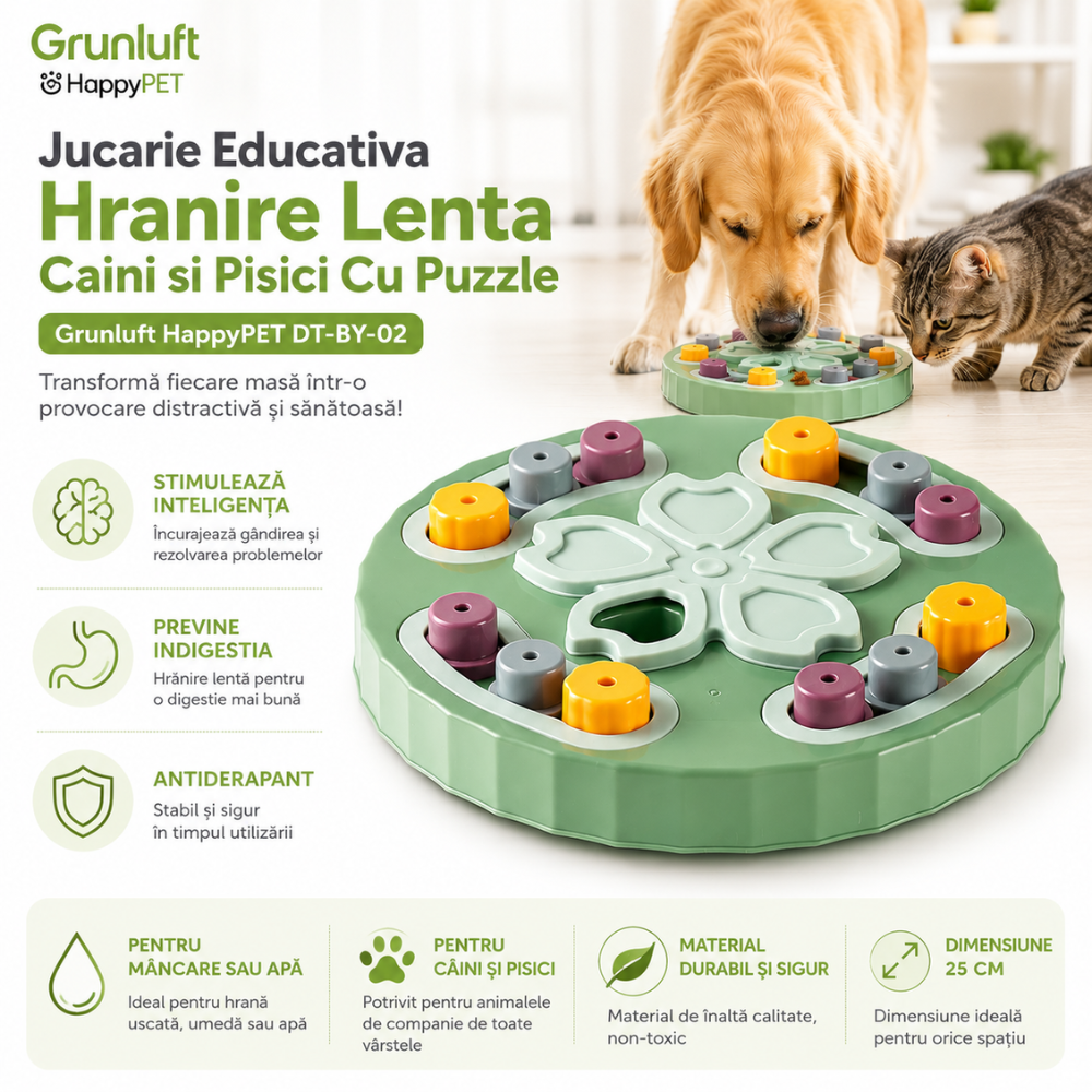 Castron hranire lenta caini si pisici cu puzzle Grunluft HappyPET DT-BY-02