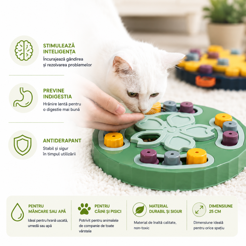 Castron hranire lenta caini si pisici cu puzzle Grunluft HappyPET DT-BY-02