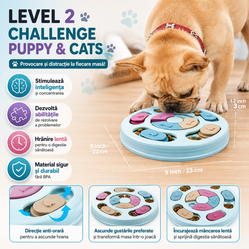 Castron hranire lenta caini si pisici cu puzzle Grunluft HappyPET DT-BY-04