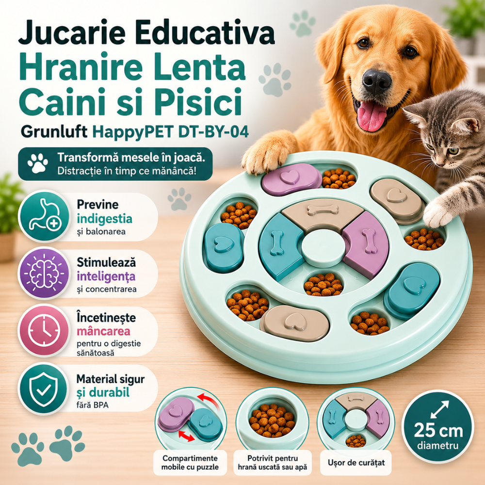 Castron hranire lenta caini si pisici cu puzzle Grunluft HappyPET DT-BY-04
