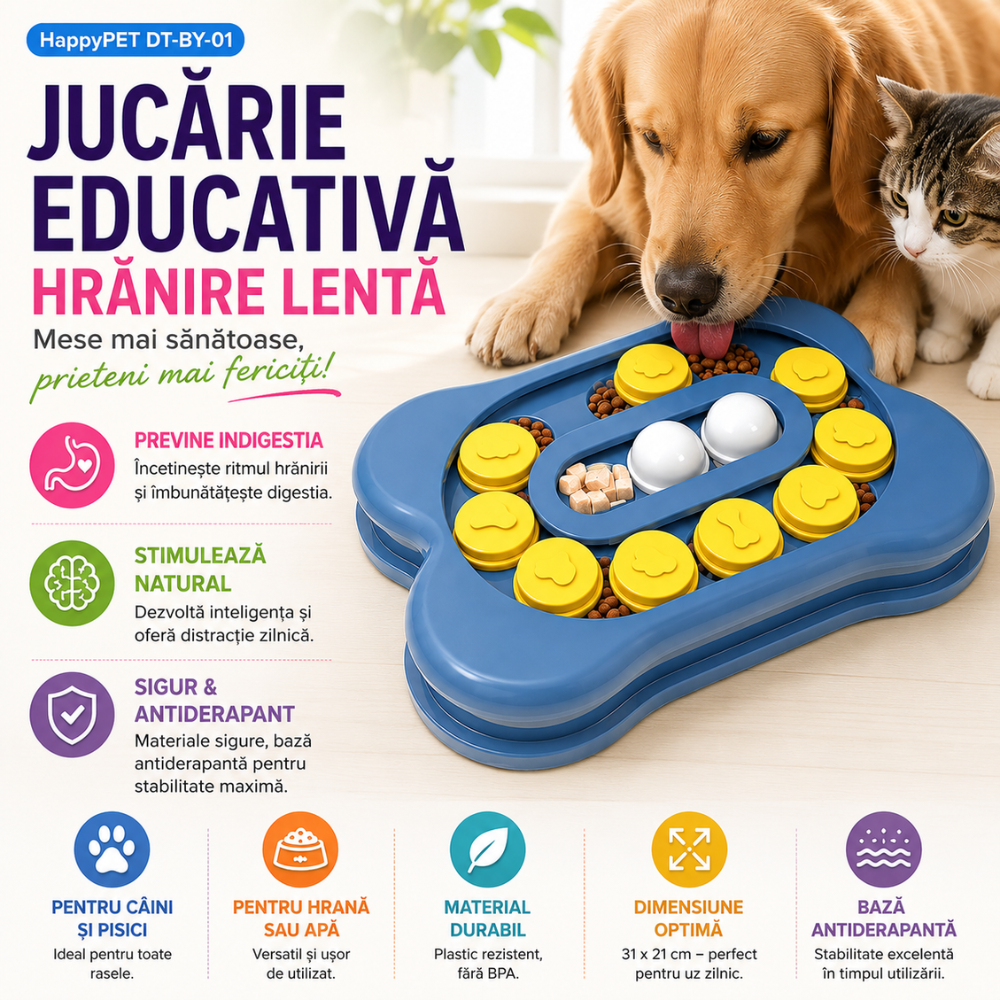 Castron hranire lenta caini si pisici cu puzzle Grunluft HappyPET DT-BY-01