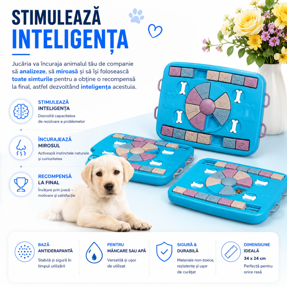 Castron hranire lenta caini si pisici cu puzzle Grunluft HappyPET PB-AY-123