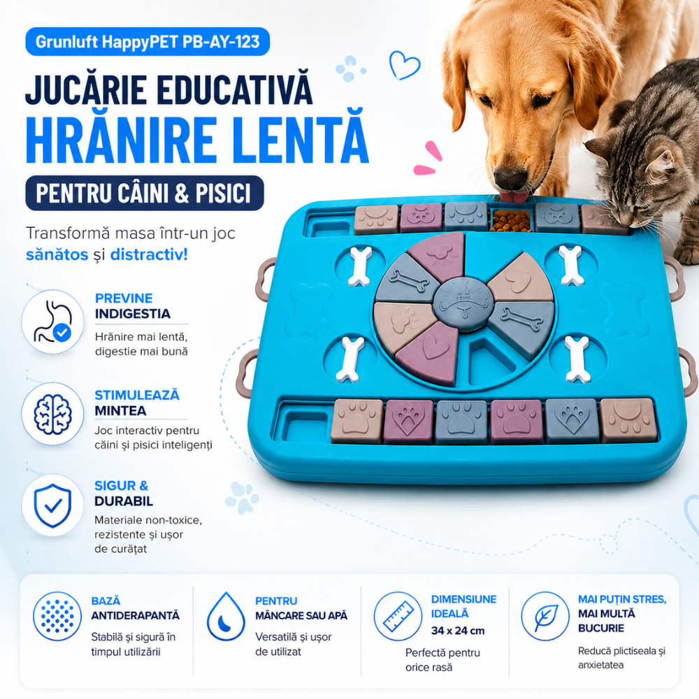 Castron hranire lenta caini si pisici cu puzzle Grunluft HappyPET PB-AY-123