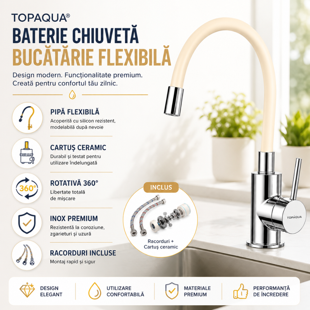 Baterie Chiuveta Bucatarie Topaqua Flexy, Crem