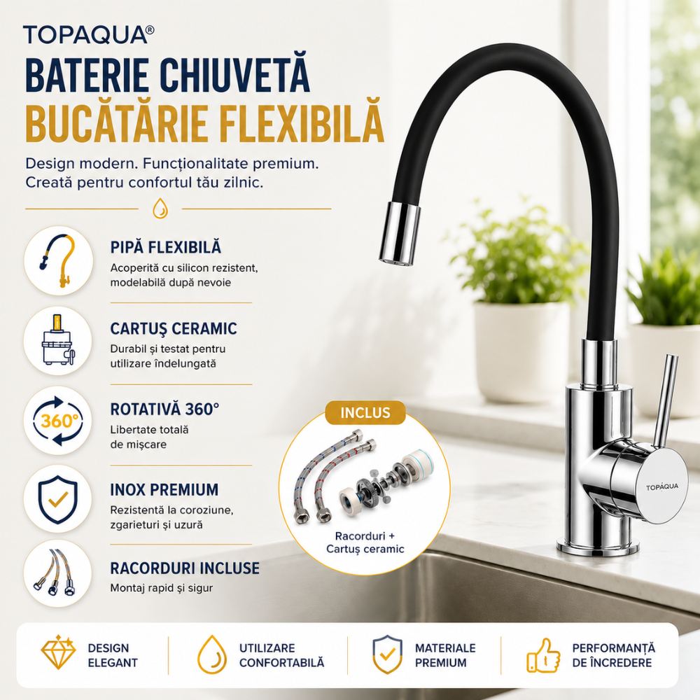 Baterie Chiuveta Bucatarie Topaqua Flexy+, Negru
