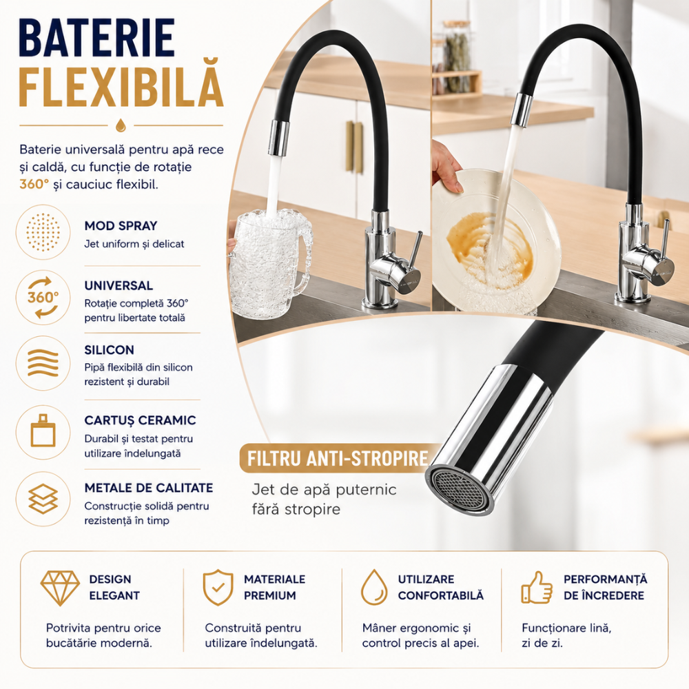 Baterie Chiuveta Bucatarie Topaqua Flexy+, Negru