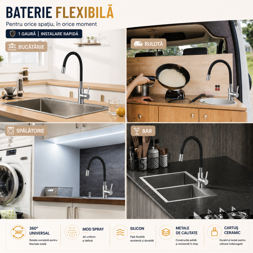 Baterie Chiuveta Bucatarie Topaqua Flexy+, Negru
