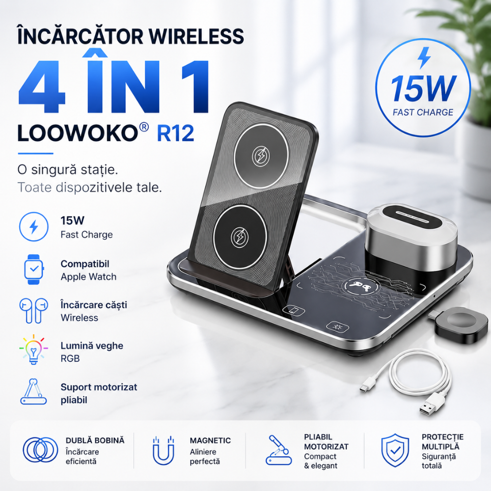 Incarcator Wireless 4 in 1 Universal Loowoko R12