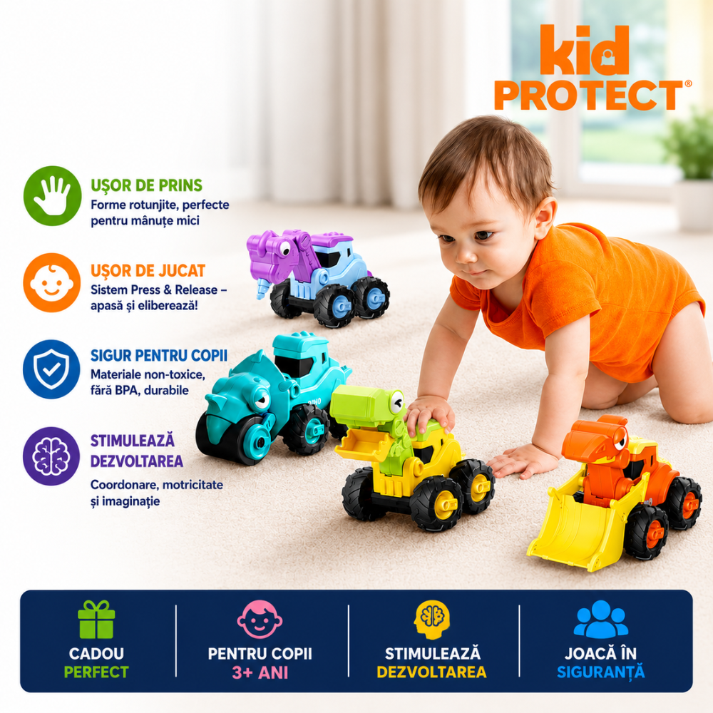 Set Masinute Pentru Copii, KidProtect DinoTorque