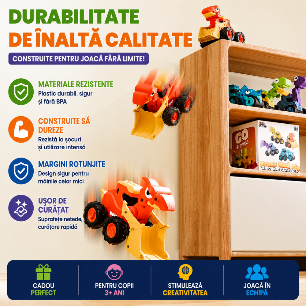Set Masinute Pentru Copii, KidProtect DinoTorque