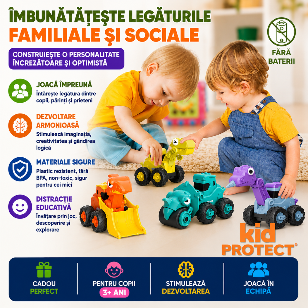 Set Masinute Pentru Copii, KidProtect DinoTorque