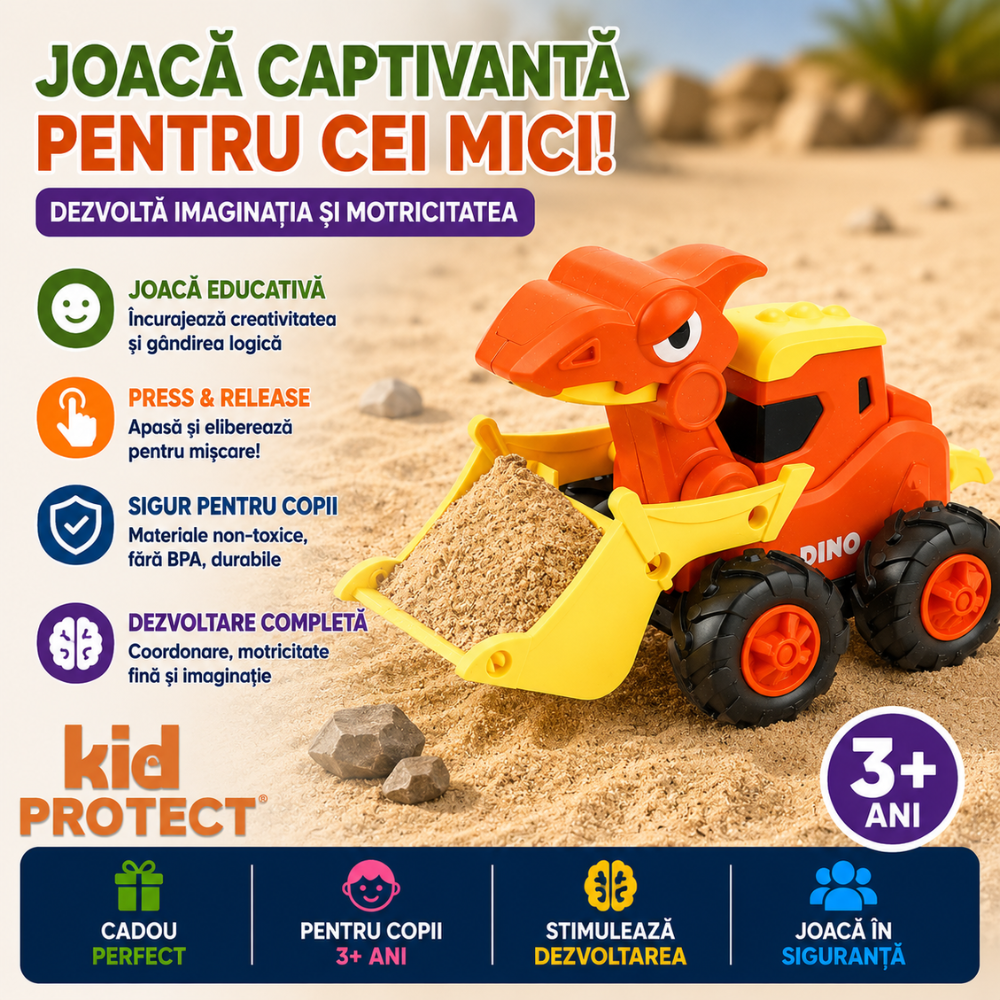 Set Masinute Pentru Copii, KidProtect DinoTorque