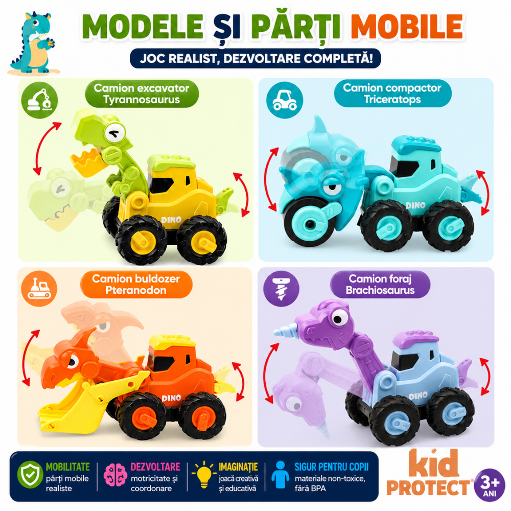 Set Masinute Pentru Copii, KidProtect DinoTorque
