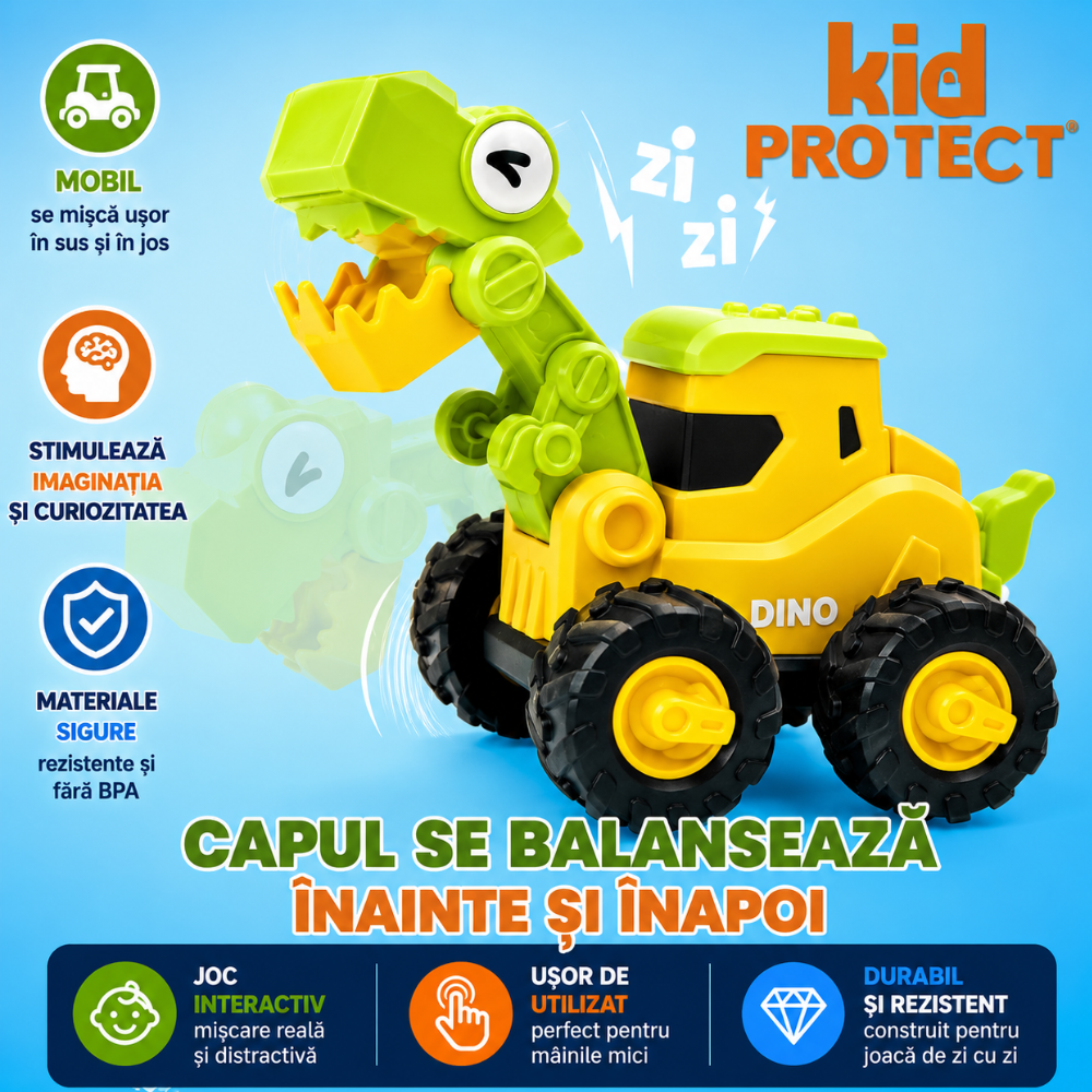 Set Masinute Pentru Copii, KidProtect DinoTorque