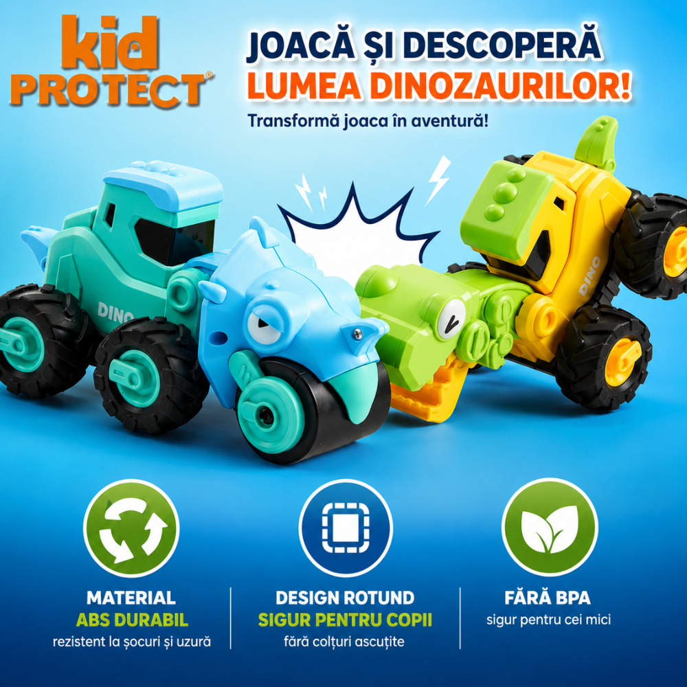 Set Masinute Pentru Copii, KidProtect DinoTorque