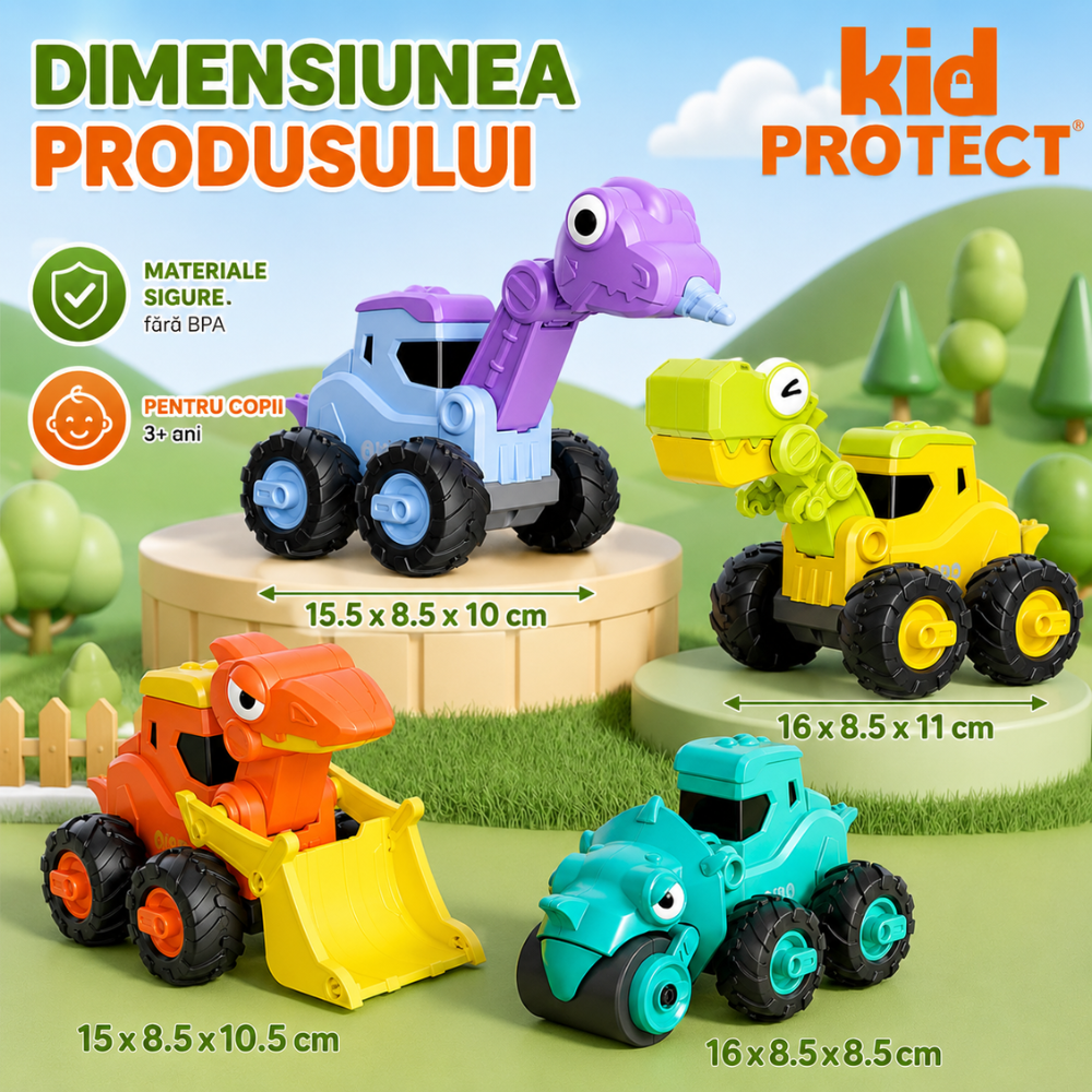 Set Masinute Pentru Copii, KidProtect DinoTorque