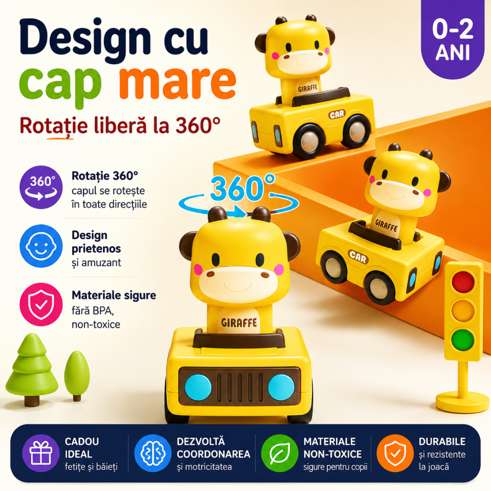 Set 4 Masinute Tip Jucarie Interactiva Bebelusi si Copii Montessori KidProtect Smart Car