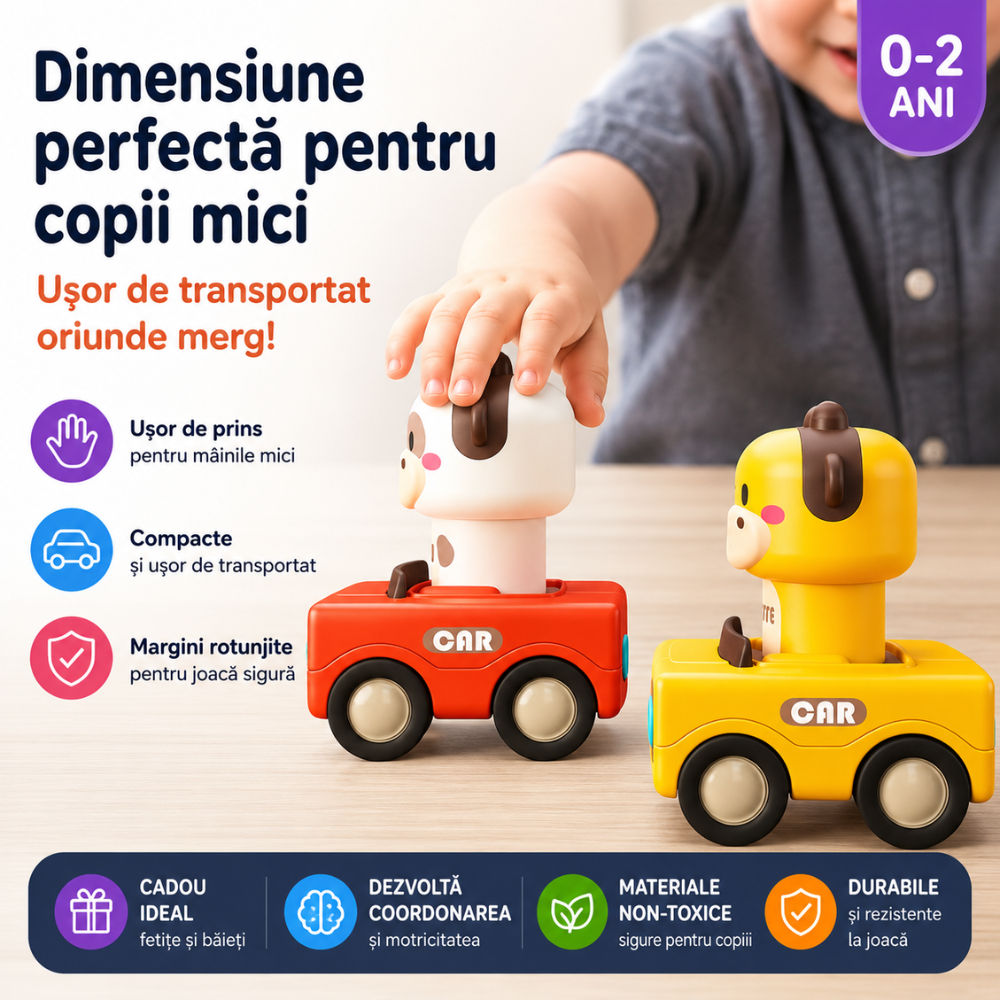 Set 4 Masinute Tip Jucarie Interactiva Bebelusi si Copii Montessori KidProtect Smart Car