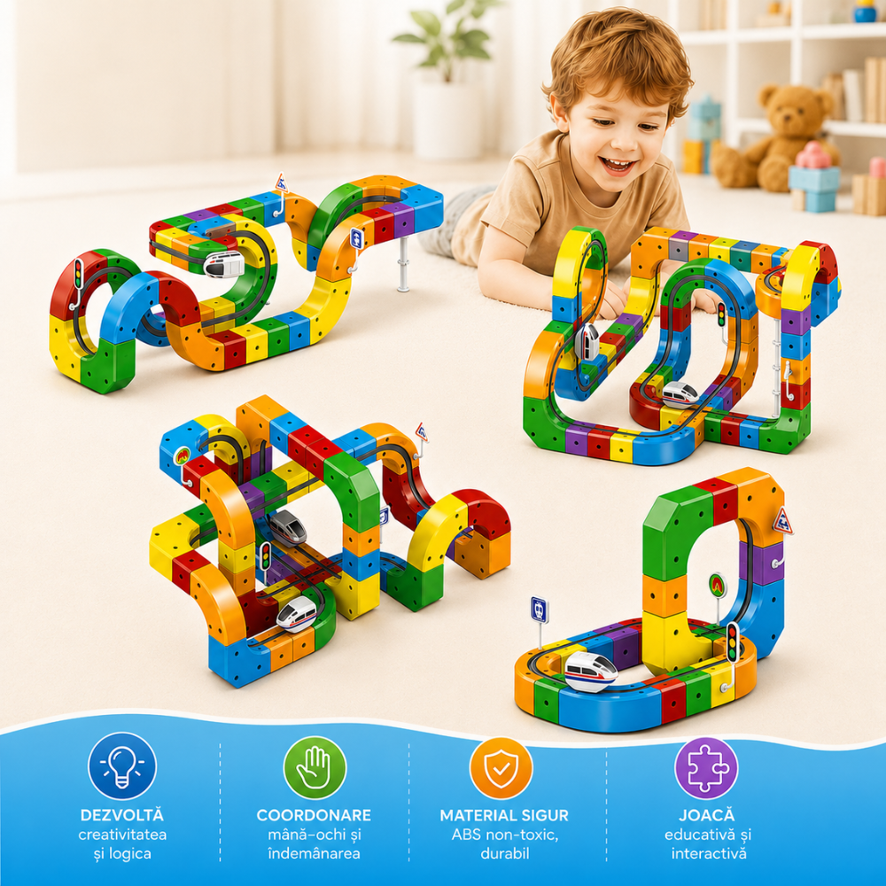 Circuit Trenulet Rasturnat de Jucarie Electric Pentru Copii KidProtect Cube Train